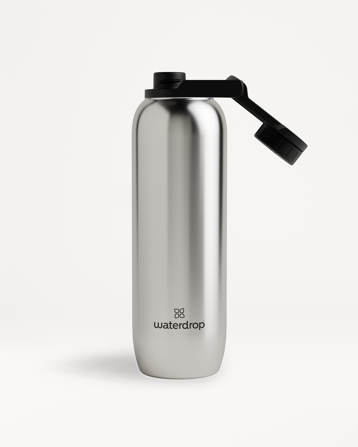 All-Purpose Thermo · Swing Lid Flasche mit schwarzem Deckel.