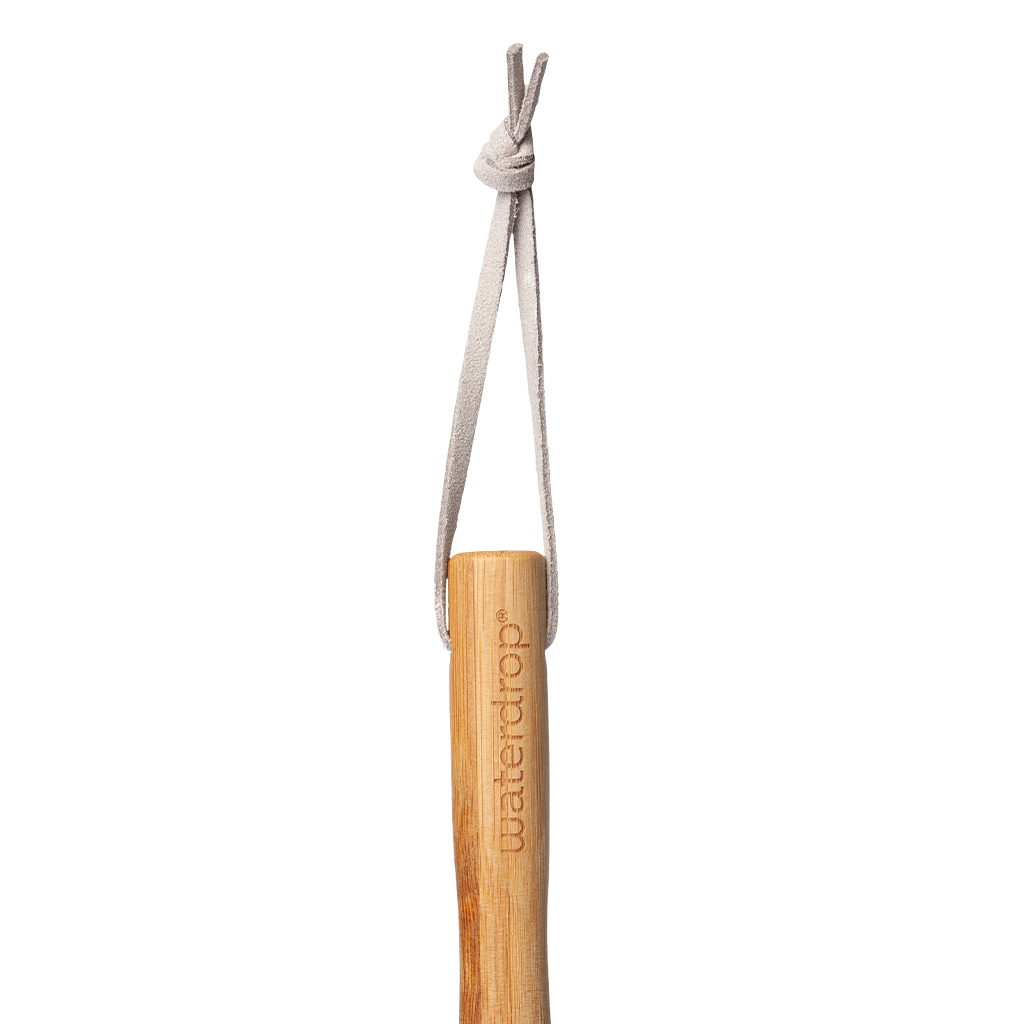 Bottle Brush with a bamboo handle and rope, designed for thorough cleaning of water bottles.