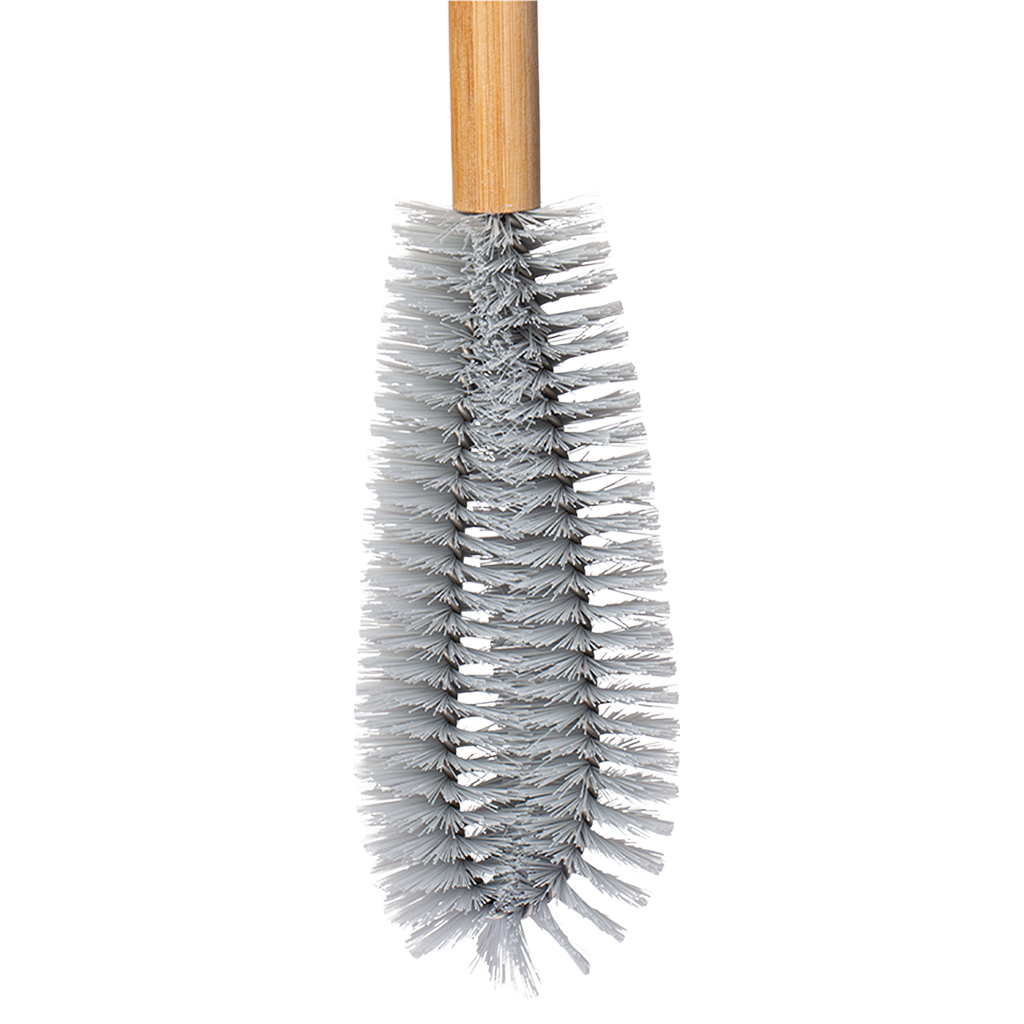 Close-up of the Bottle Brush with a bamboo handle, designed for cleaning water bottles thoroughly.