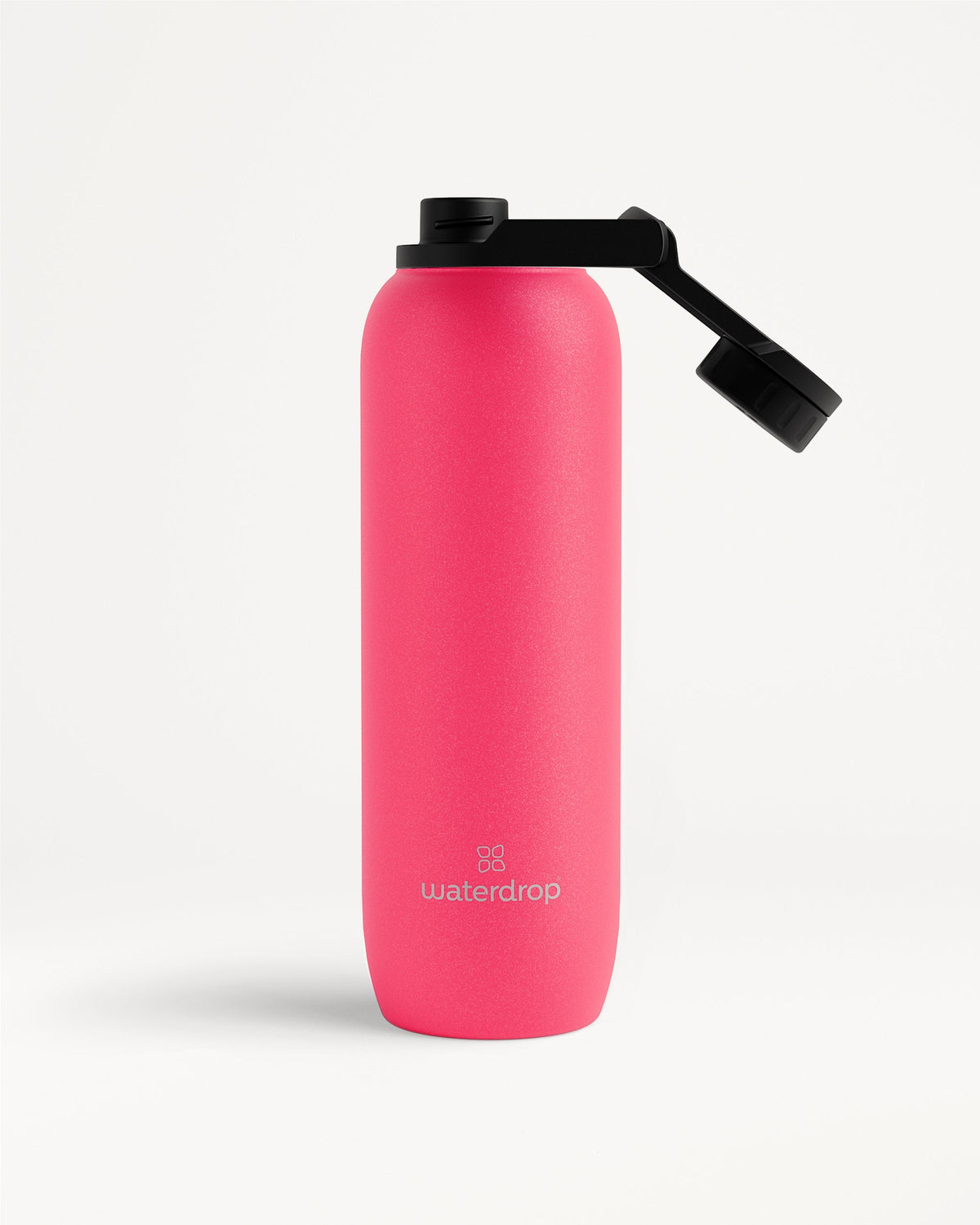All-Purpose Thermo · Swing Lid Flasche mit schwarzem Deckel.