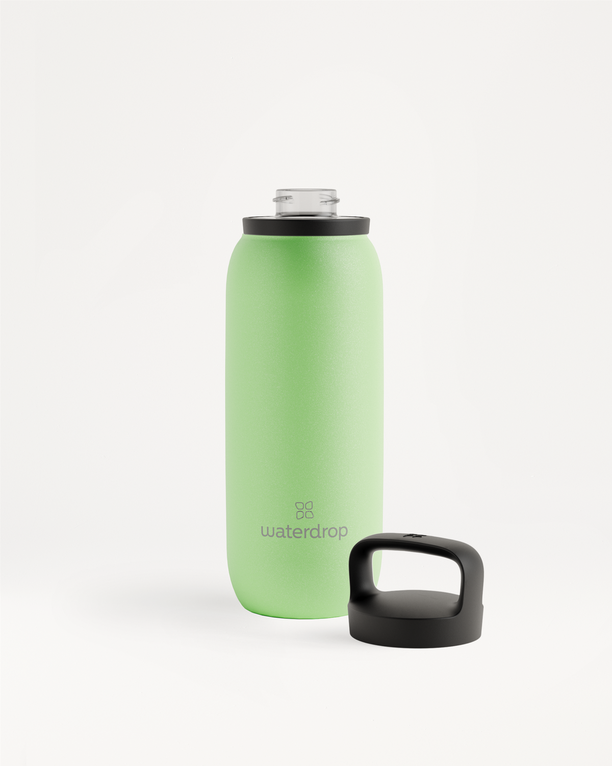 All-Purpose Thermo · Spout Lid, grüne Edelstahl-Wasserflasche mit schwarzem Deckel.