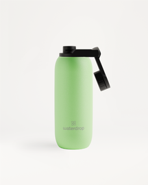 All-Purpose Thermo · Swing Lid Flasche, grün, mit schwarzem Griff.