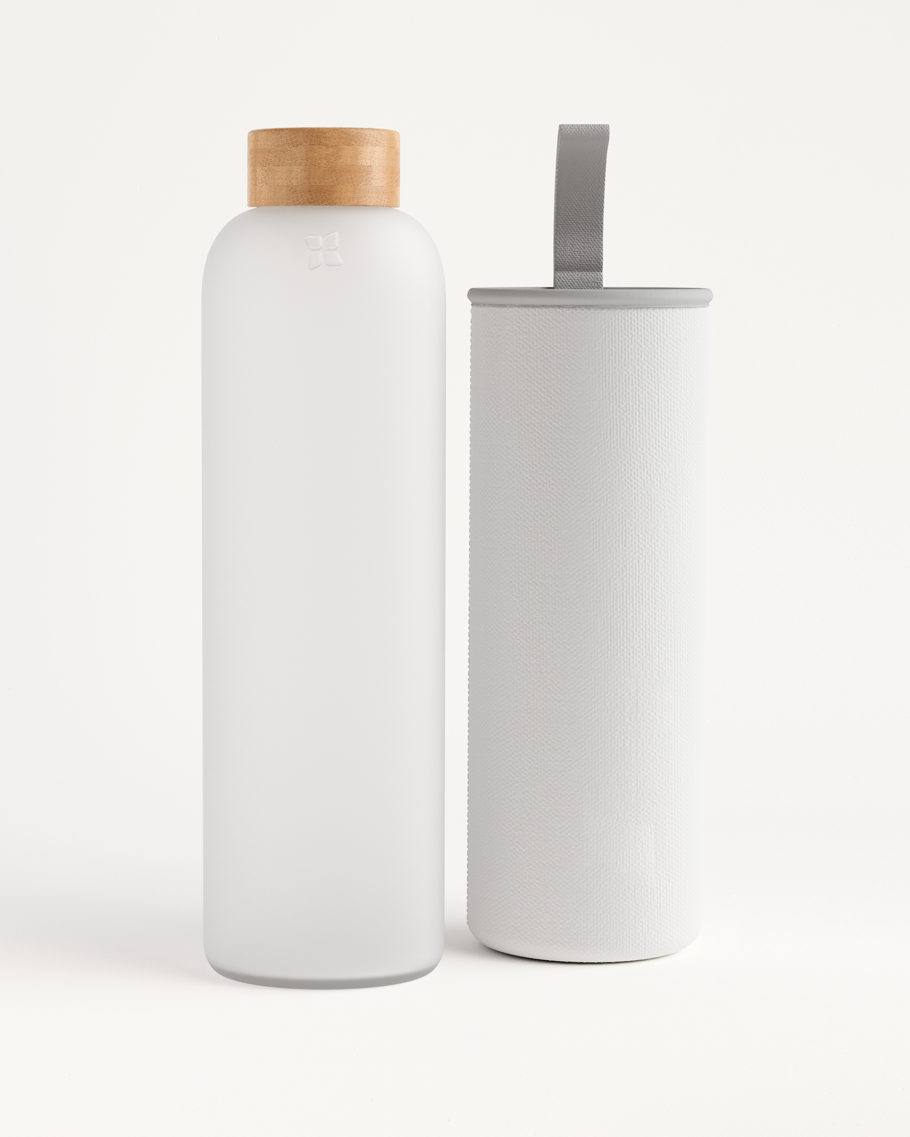 Frosted Glass Flasche aus robustem Borosilikatglas.