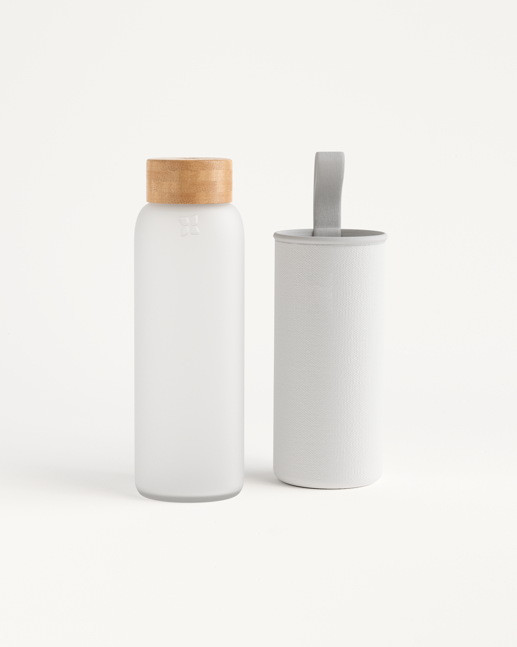 Frosted Glass Borosilikat-Trinkflasche, robust und stilvoll designt.