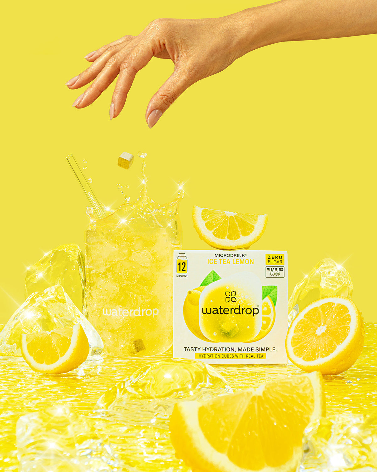 Deluxe Starter Set mit Ice Tea Lemon Microdrink und Zitronenscheiben.