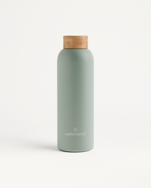 Thermo Steel Trinkflasche mit Korkverschluss.