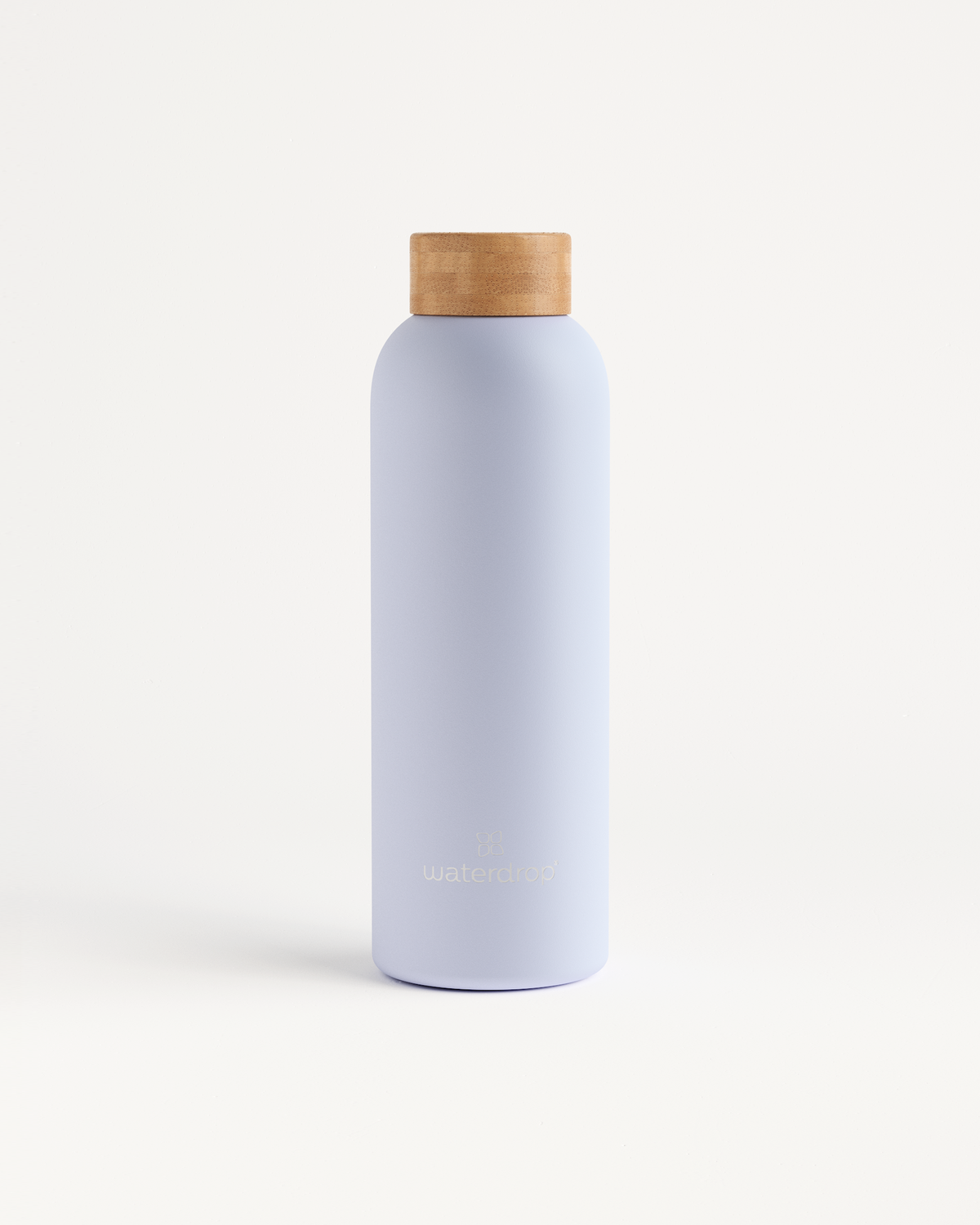 Thermo Steel Trinkflasche aus Edelstahl mit braunem Deckel.