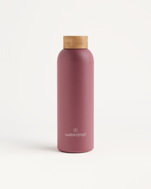 Thermo Steel Trinkflasche mit Holzdeckel, doppelwandig, Edelstahl.