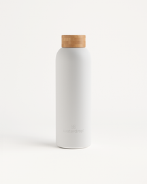 Thermo Steel Flasche mit Holzdeckel.